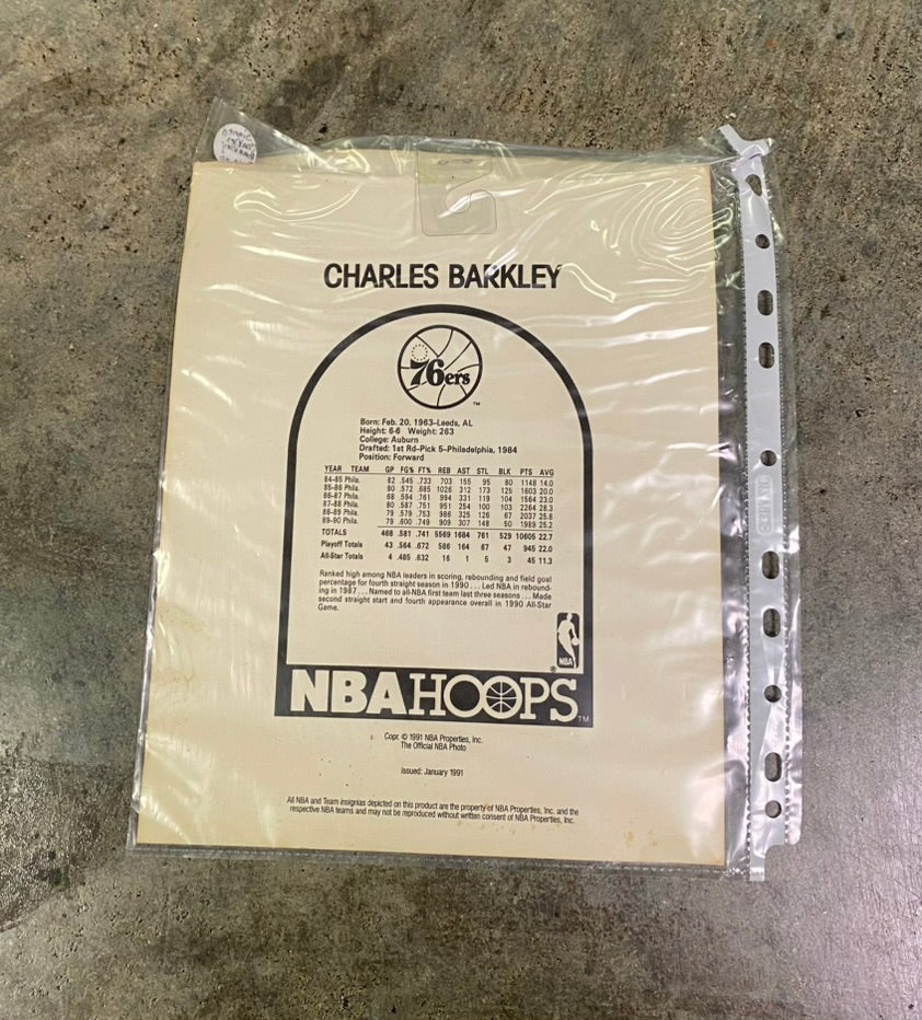 1991 NBA Hoops Charles Barkley 8x10 Glossy Action Photo Card Philadelphia 76ers