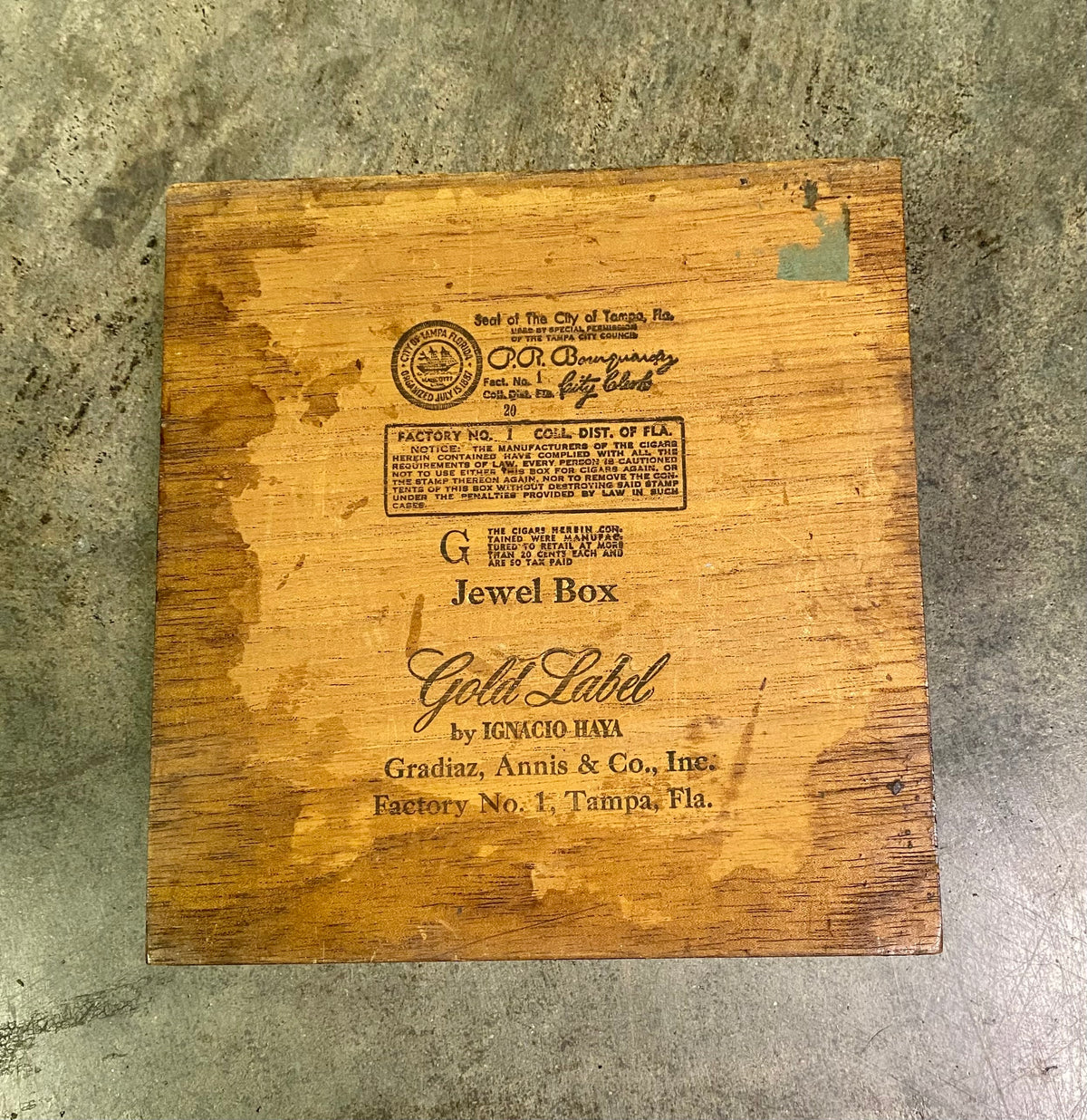 Vintage Gold Label Cigar Box Jewel Box 2 Drawer Wood Gradiaz Annis Tampa Fl