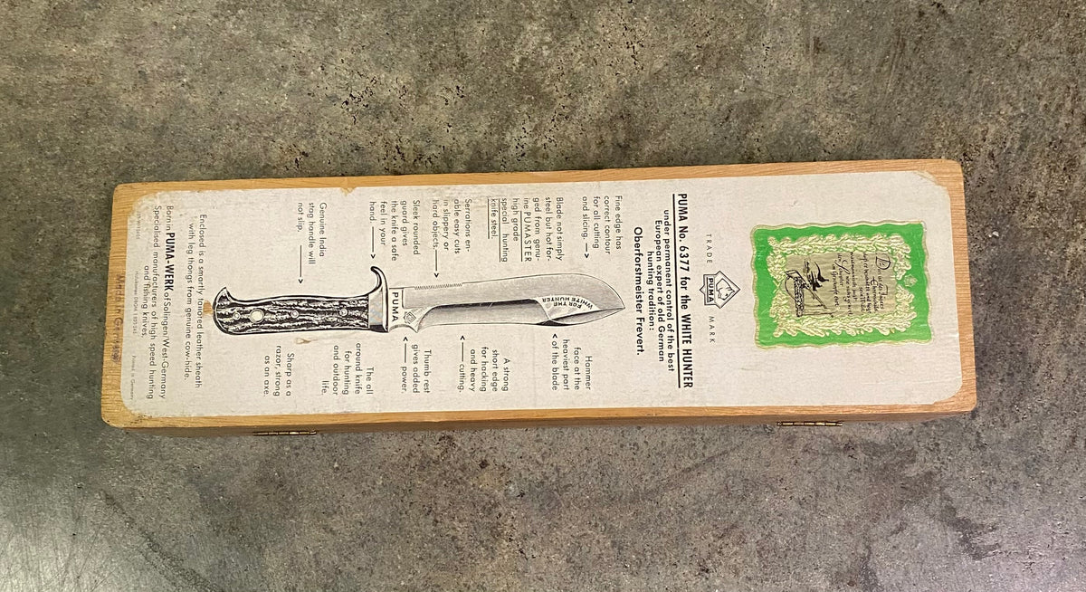 Vintage Puma White Hunter 6377 Wooden Knife Display Box Made In Germany