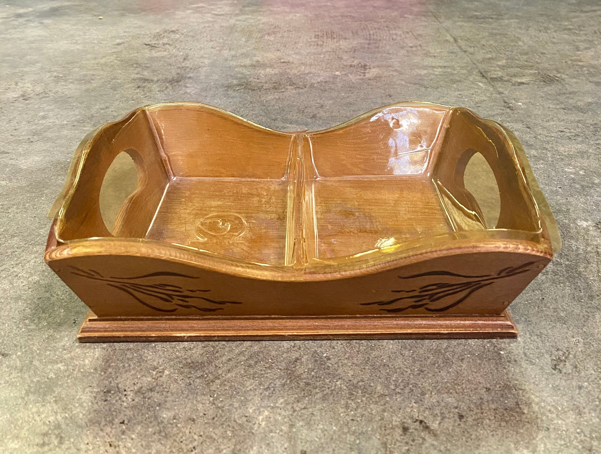 Vintage 1982 Teleflora Wooden Serving Tray with Divided Plastic Liner