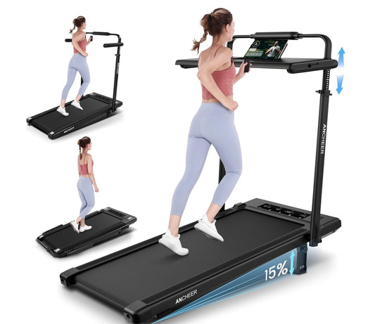 ANCHEER Under Desk Walking Pad Treadmill w/ Workstation Foldable 350lb Max Incline
