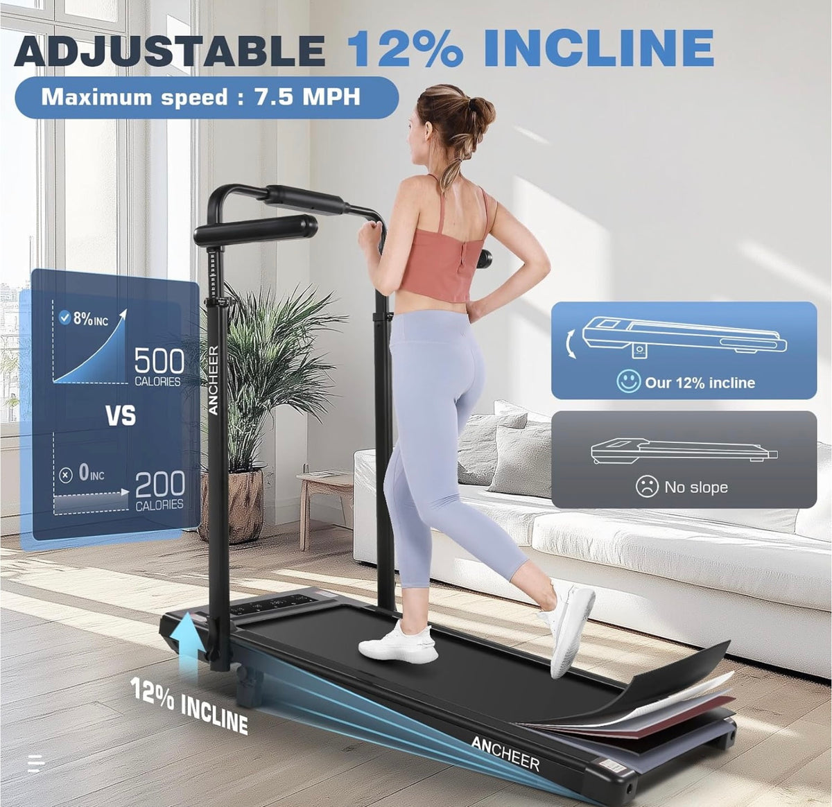 ANCHEER Under Desk Walking Pad Treadmill w/ Workstation Foldable 350lb Max Incline