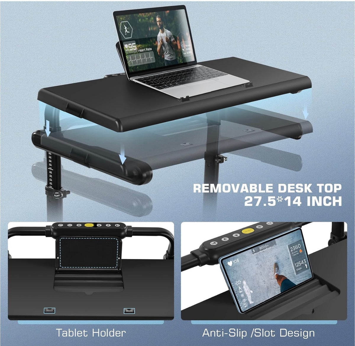 ANCHEER Under Desk Walking Pad Treadmill w/ Workstation Foldable 350lb Max Incline