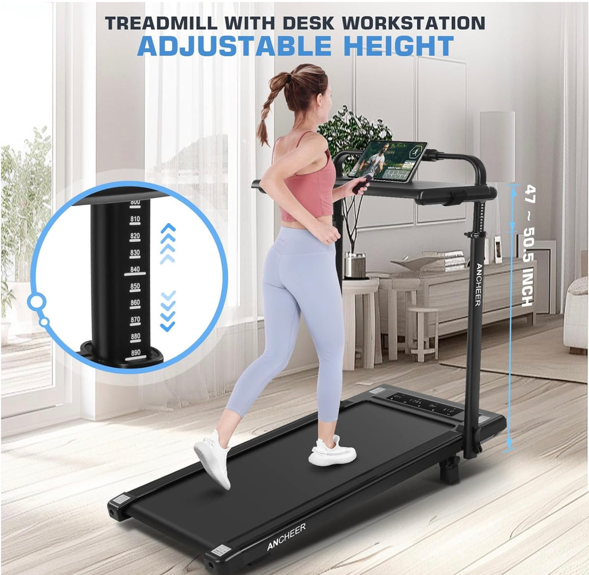 ANCHEER Under Desk Walking Pad Treadmill w/ Workstation Foldable 350lb Max Incline