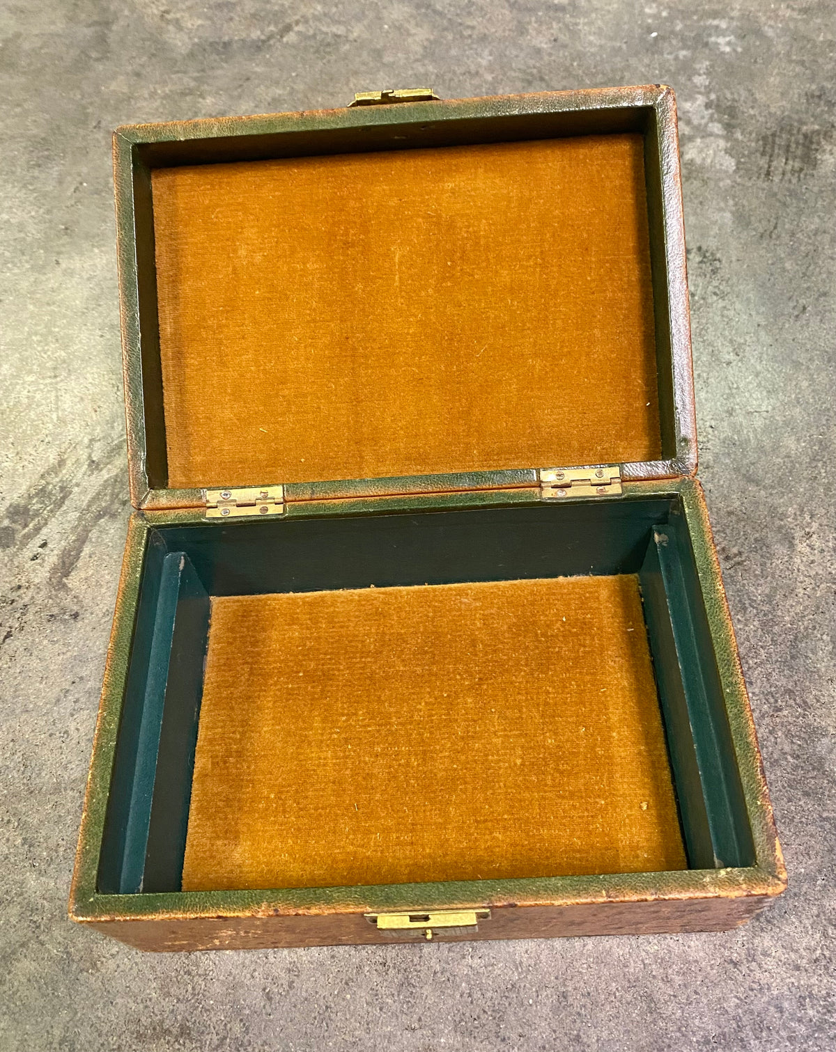 Antique Gold-Tooled Leather Monogrammed Jewelry Box & Nesting Trinket Box Set