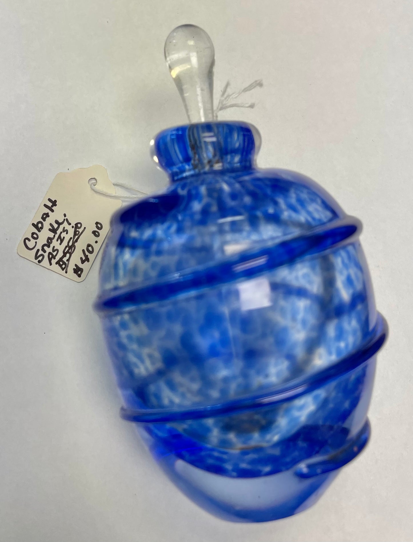 Cobalt Snake Vintage Czech Style Art Glass Perfume Bottle