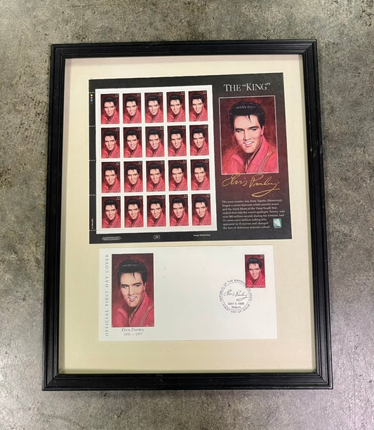 Framed Elvis Presley MarFramed 1996 Elvis Presley Marshall Islands Stamp Sheet & FDC