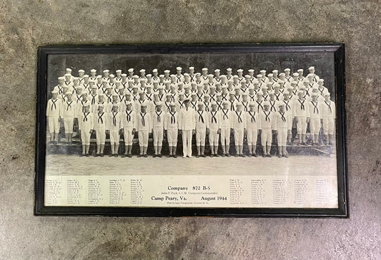 Framed Vintage WWII US Navy Company 872 Photo Camp Peary VA August 1944 Roster