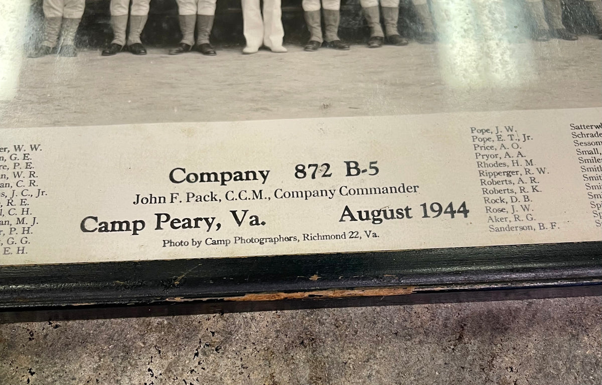 Framed Vintage WWII US Navy Company 872 Photo Camp Peary VA August 1944 Roster