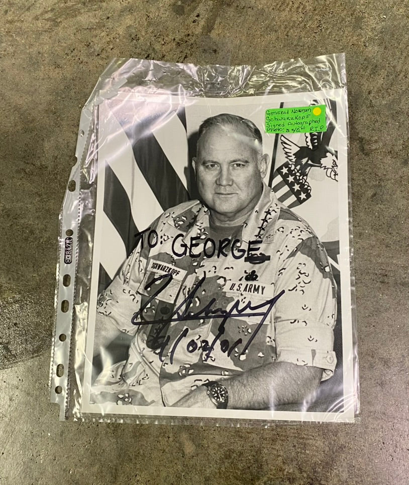 General H. Norman Schwarzkopf Autographed 8x10 Black and White Photo