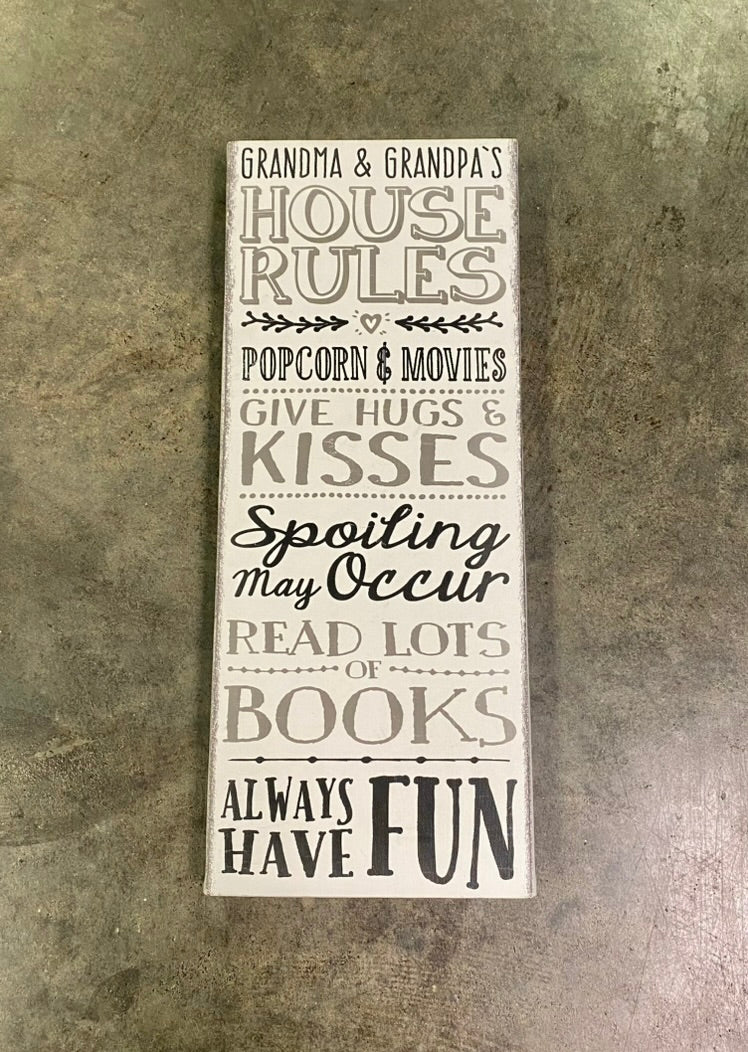 Grandma & Grandpa's House Rules Canvas Wall Art Sign 20" x 8"