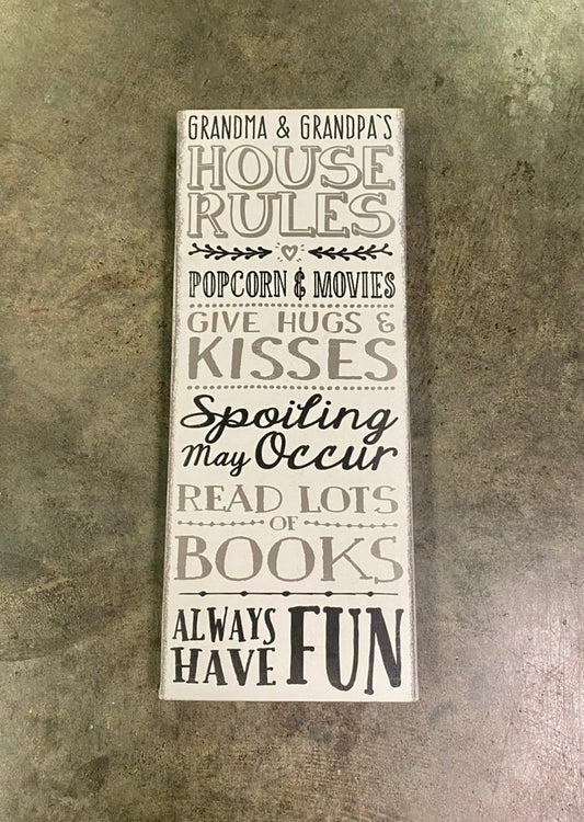 Grandma & Grandpa's House Rules Canvas Wall Art Sign 20" x 8"