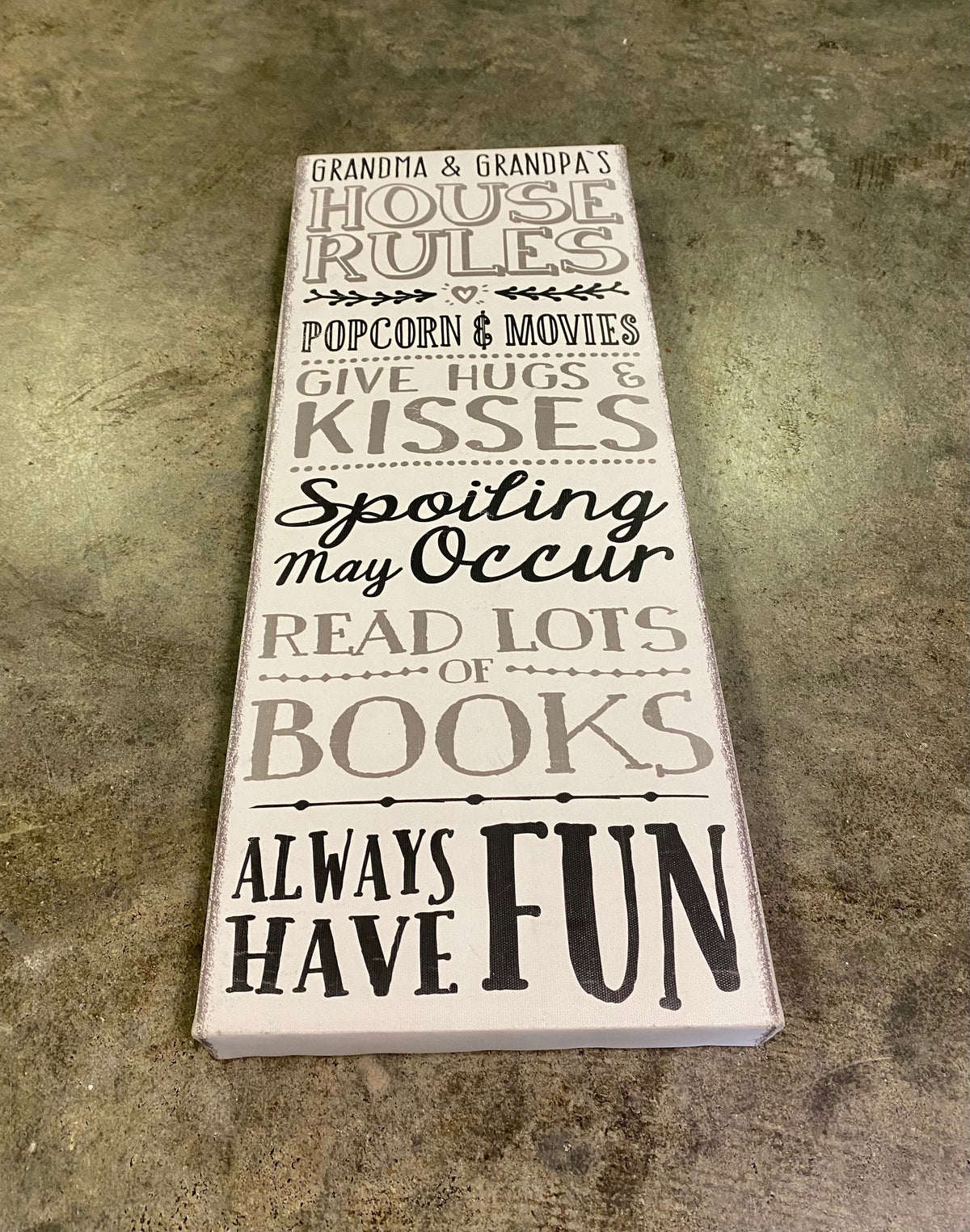 Grandma & Grandpa's House Rules Canvas Wall Art Sign 20" x 8"