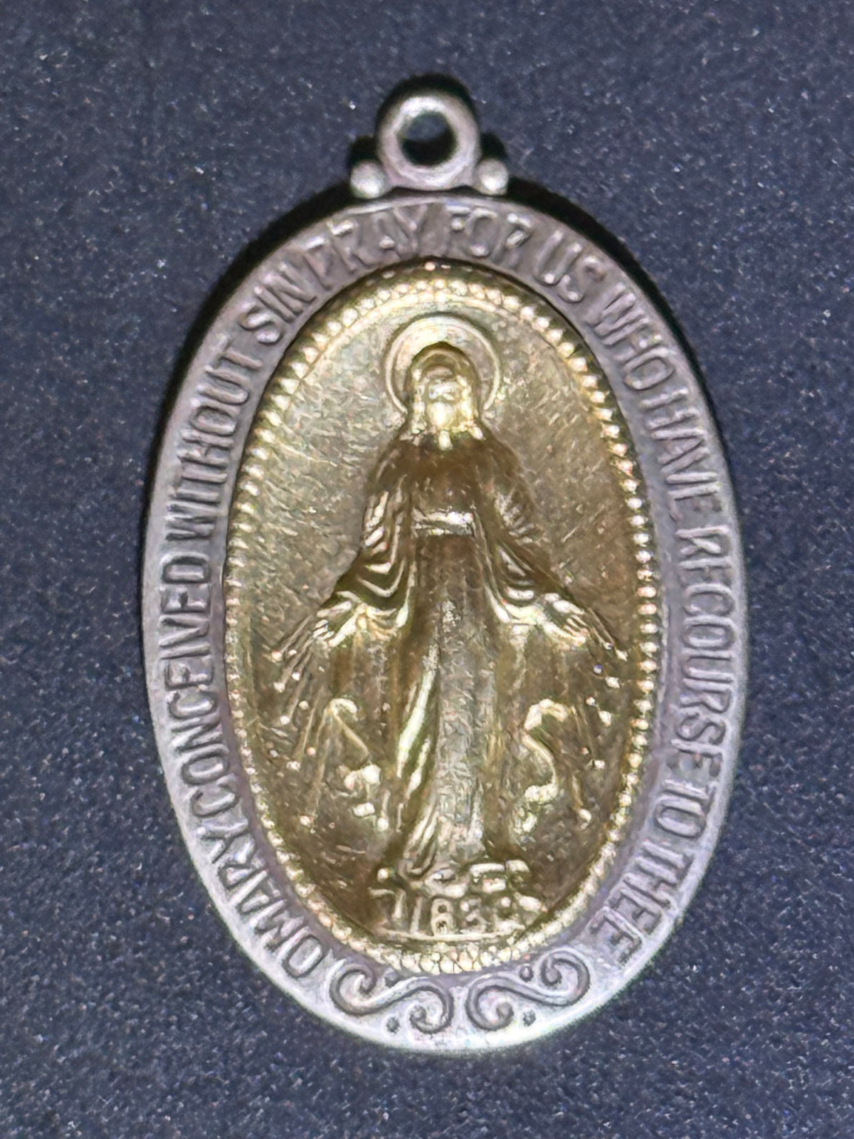 "Mary, Pray for Us" Sterling Silver and 10k Gold Pendant