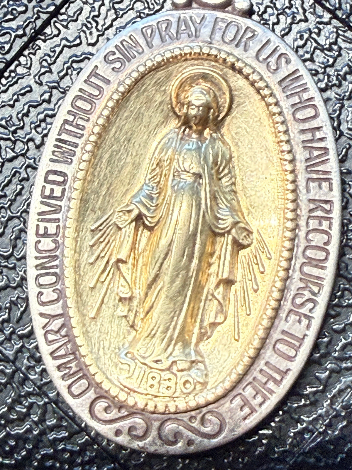 "Mary, Pray for Us" Sterling Silver and 10k Gold Pendant