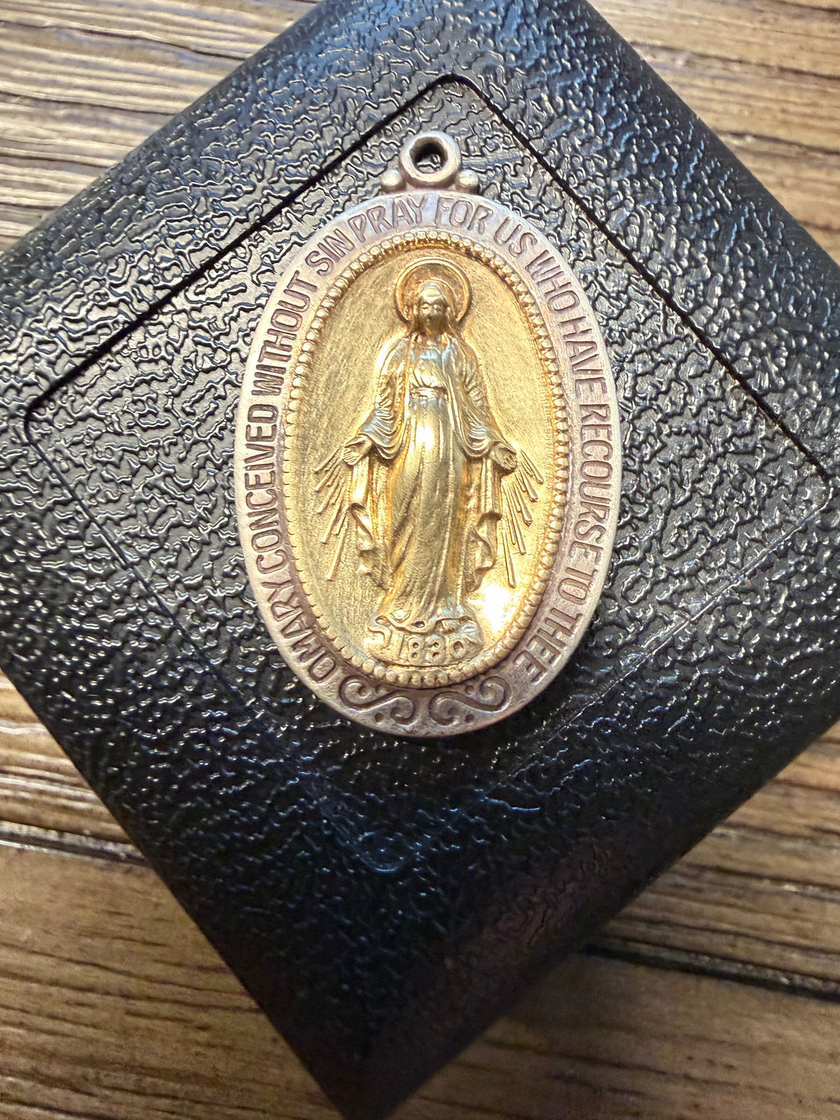 "Mary, Pray for Us" Sterling Silver and 10k Gold Pendant