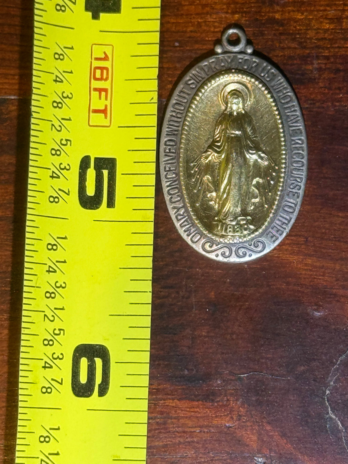 "Mary, Pray for Us" Sterling Silver and 10k Gold Pendant