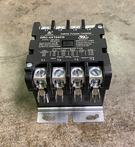 Sunlee DRC-4XT04CG Definite Purpose Contactor 4 Pole 40A FLA 120V Coil