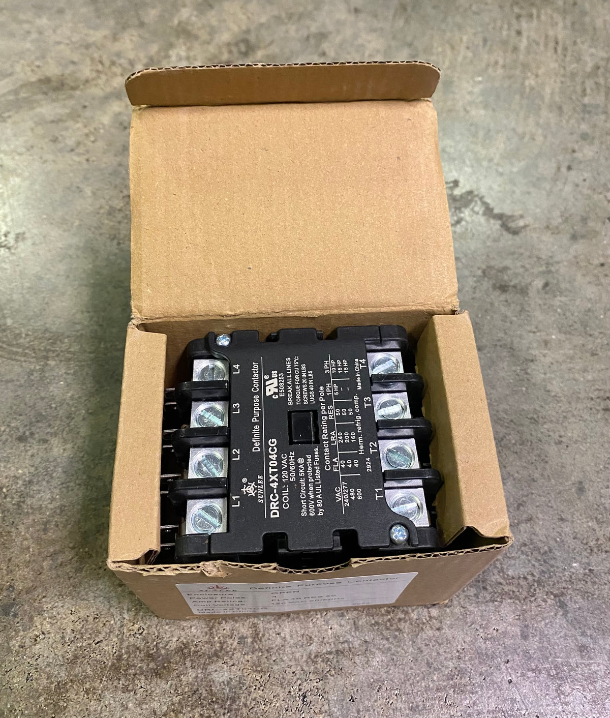 Sunlee DRC-4XT04CG Definite Purpose Contactor 4 Pole 40A FLA 120V Coil