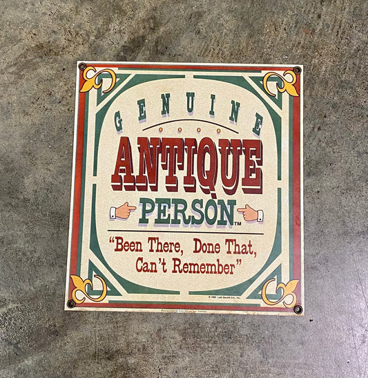 Vintage 1993 Ande Rooney Genuine Antique Person Porcelain Enameled Sign 10.5x9.5