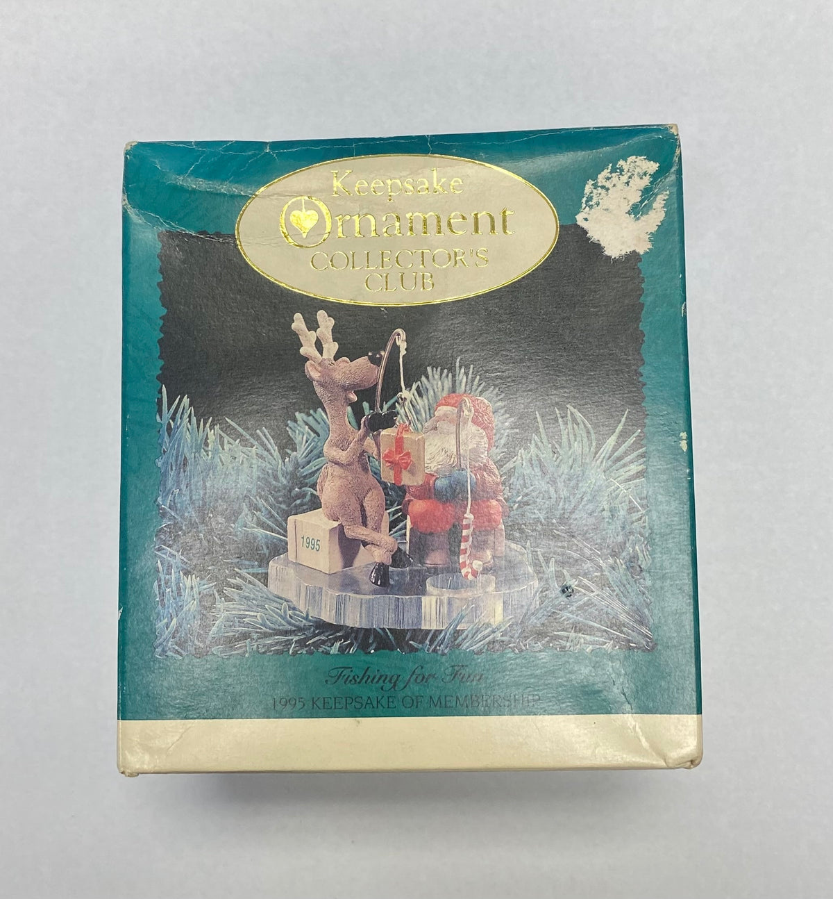 Lot of 2 Hallmark Keepsake Ornaments 1995 Collector's Club: Grandpa's Gift & Fishing for Fun (With Boxes)