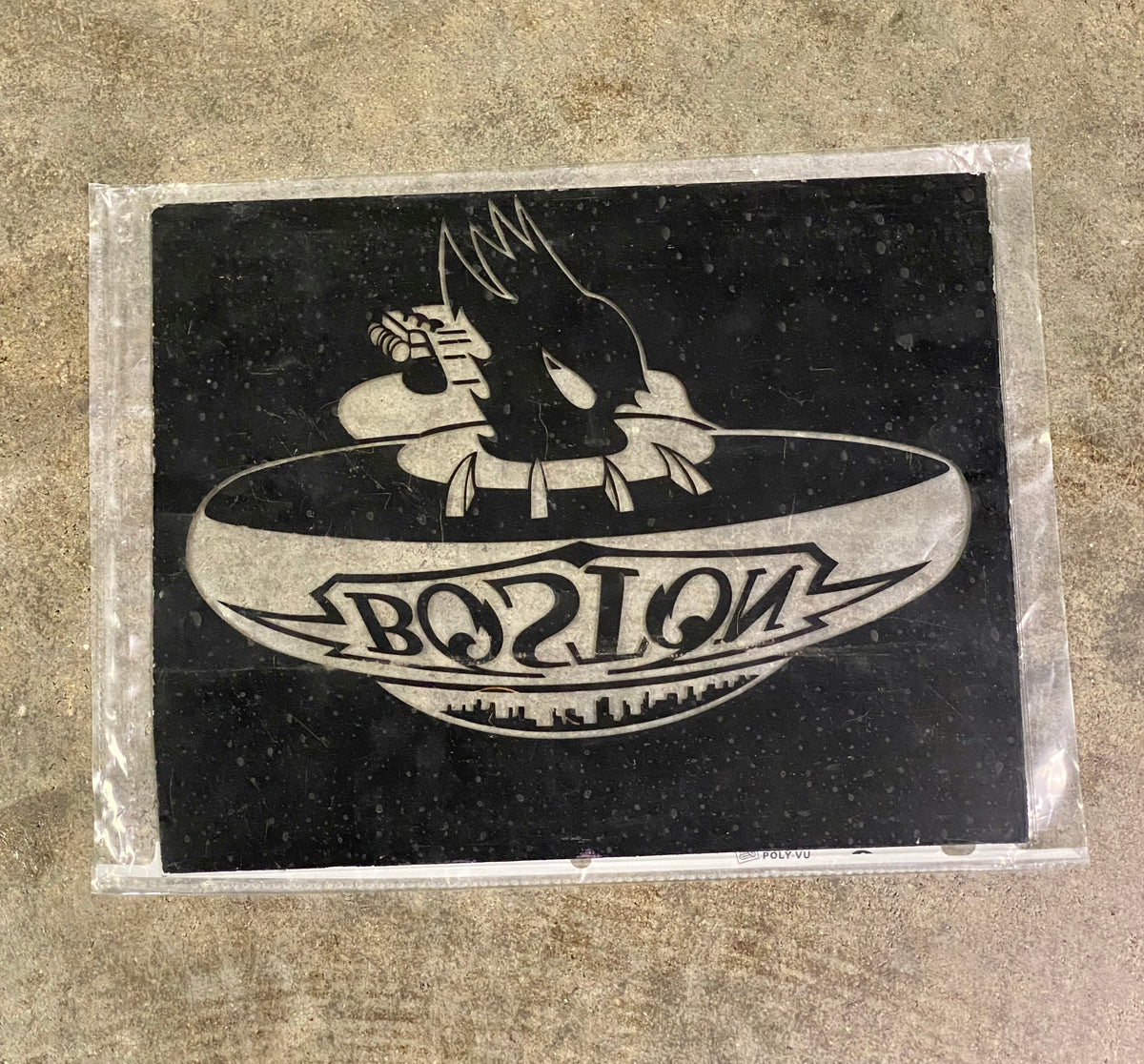 Vintage Boston Band Spaceship Logo Silver Foil Vinyl Decal Sticker / Sign Plate