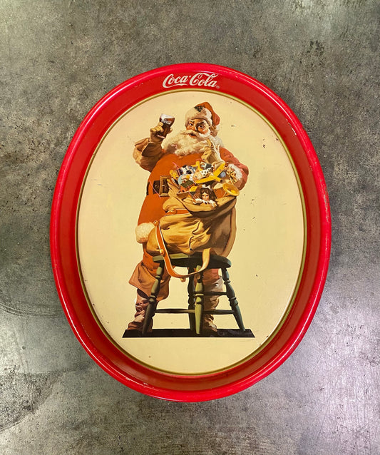 Vintage Coca-Cola Santa Claus Oval Metal Serving Tray