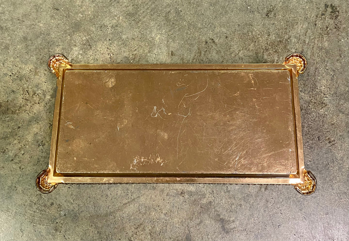 Vintage Embossed Footed Brass Casket Tin