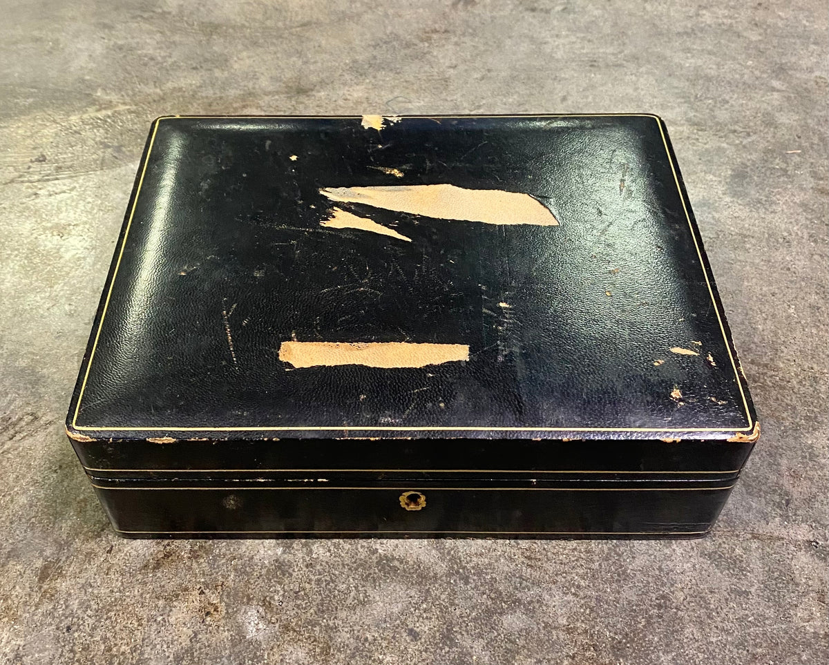 Vintage Italian Leather Compartment Box / Jewelry & Stationery Valet Box