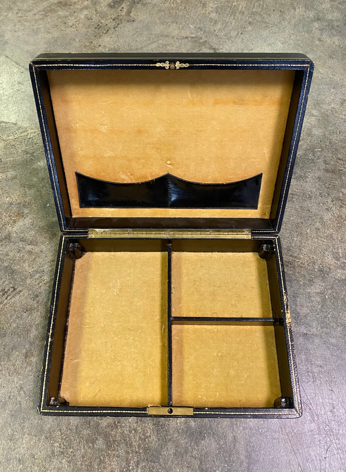 Vintage Italian Leather Compartment Box / Jewelry & Stationery Valet Box