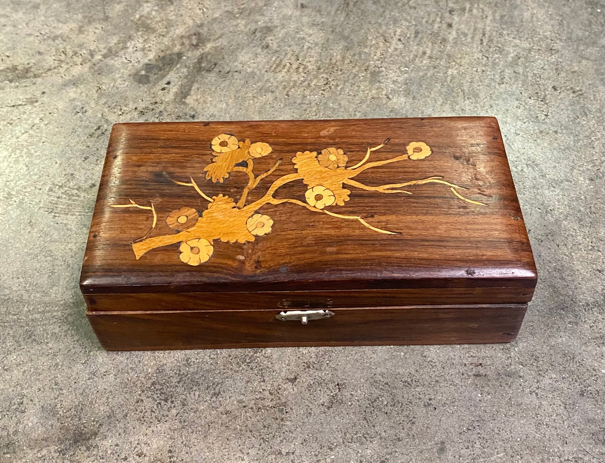 Vintage Japanese Marquetry Wood Trinket Box