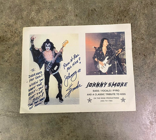 Vintage Johnny Smoke Signed Promo Photo Flyer - KISS Tribute Band Memorabilia