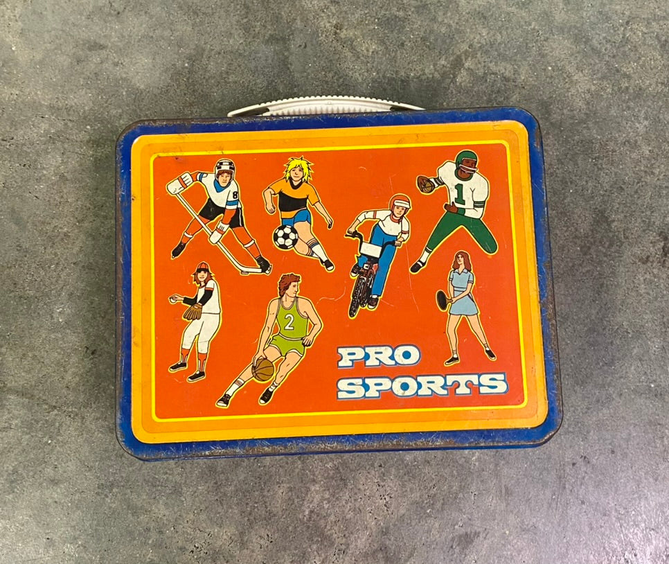 Vintage 1980 Pro Sports Metal Lunchbox Ohio Art Multi-Sport Retro No Thermos