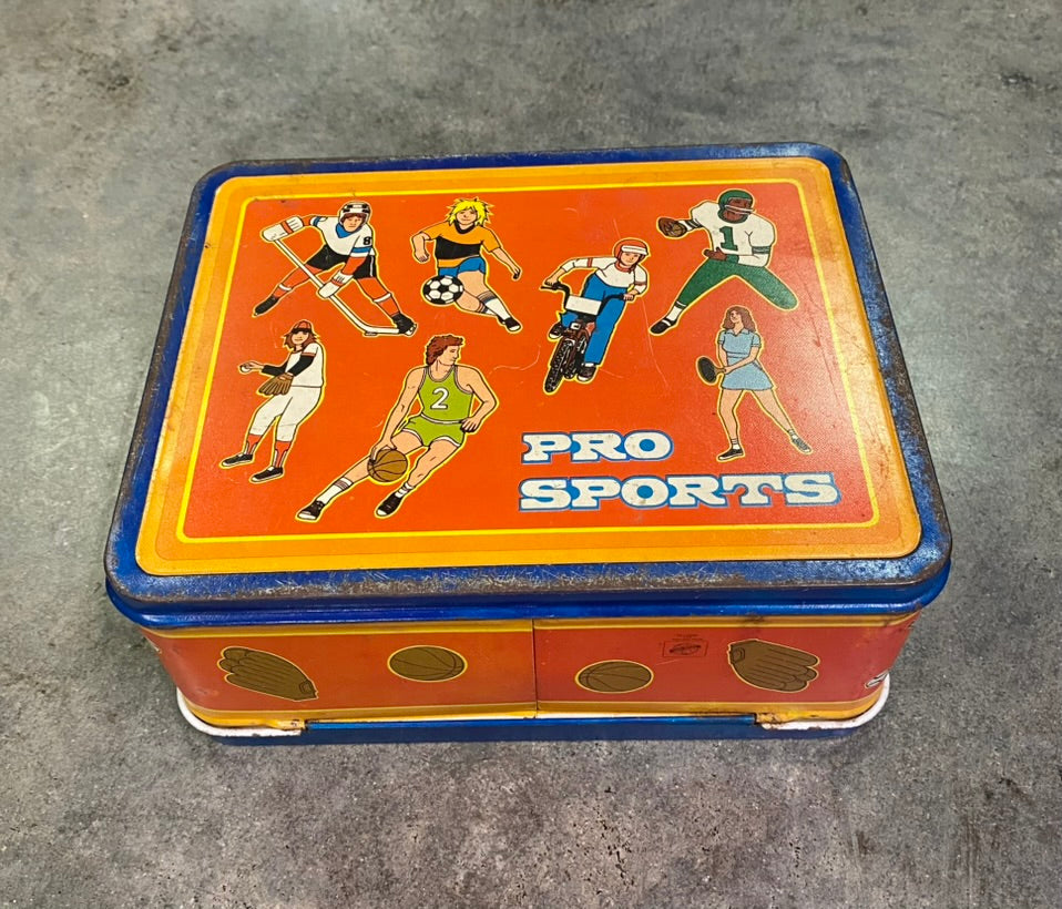 Vintage 1980 Pro Sports Metal Lunchbox Ohio Art Multi-Sport Retro No Thermos