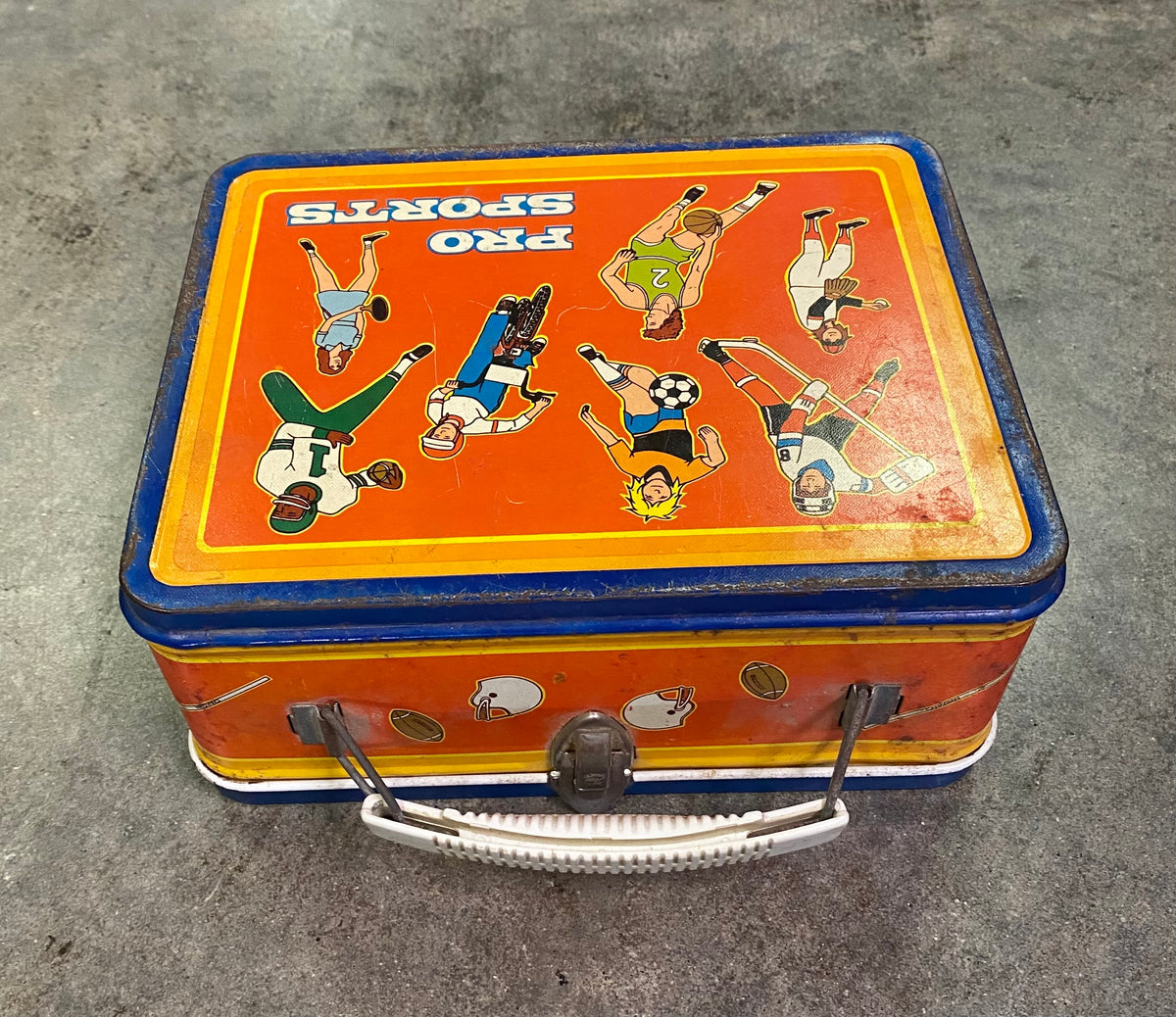 Vintage 1980 Pro Sports Metal Lunchbox Ohio Art Multi-Sport Retro No Thermos