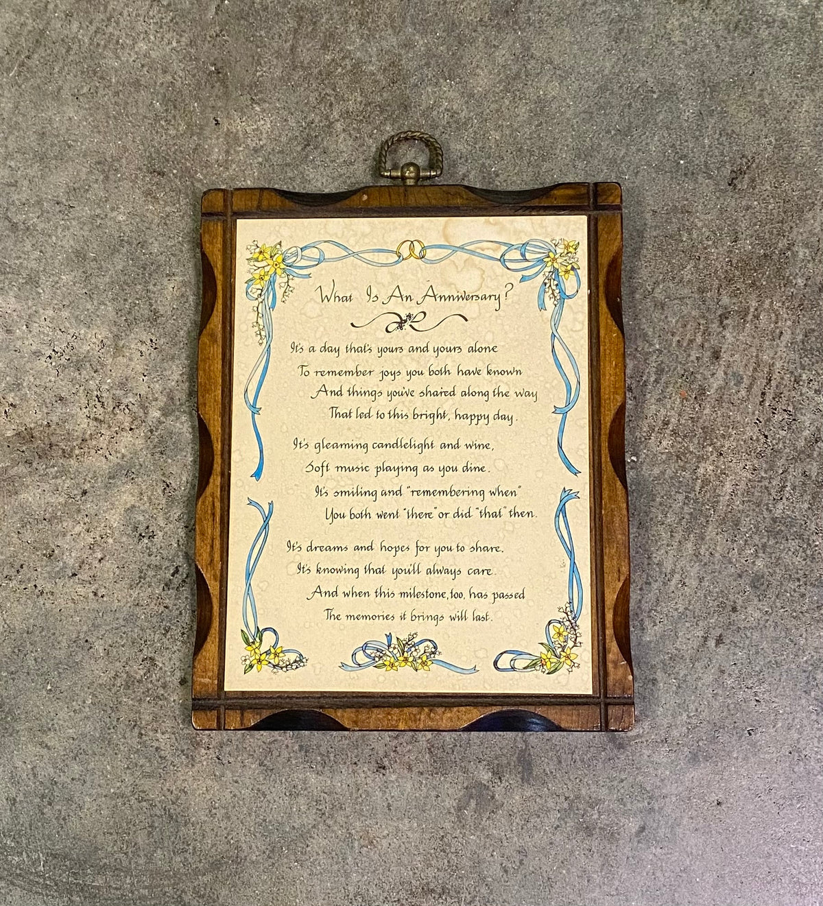 Vintage "What Is An Anniversary" Wooden Poem Plaque Wall Hanging 243, 10"x7"
