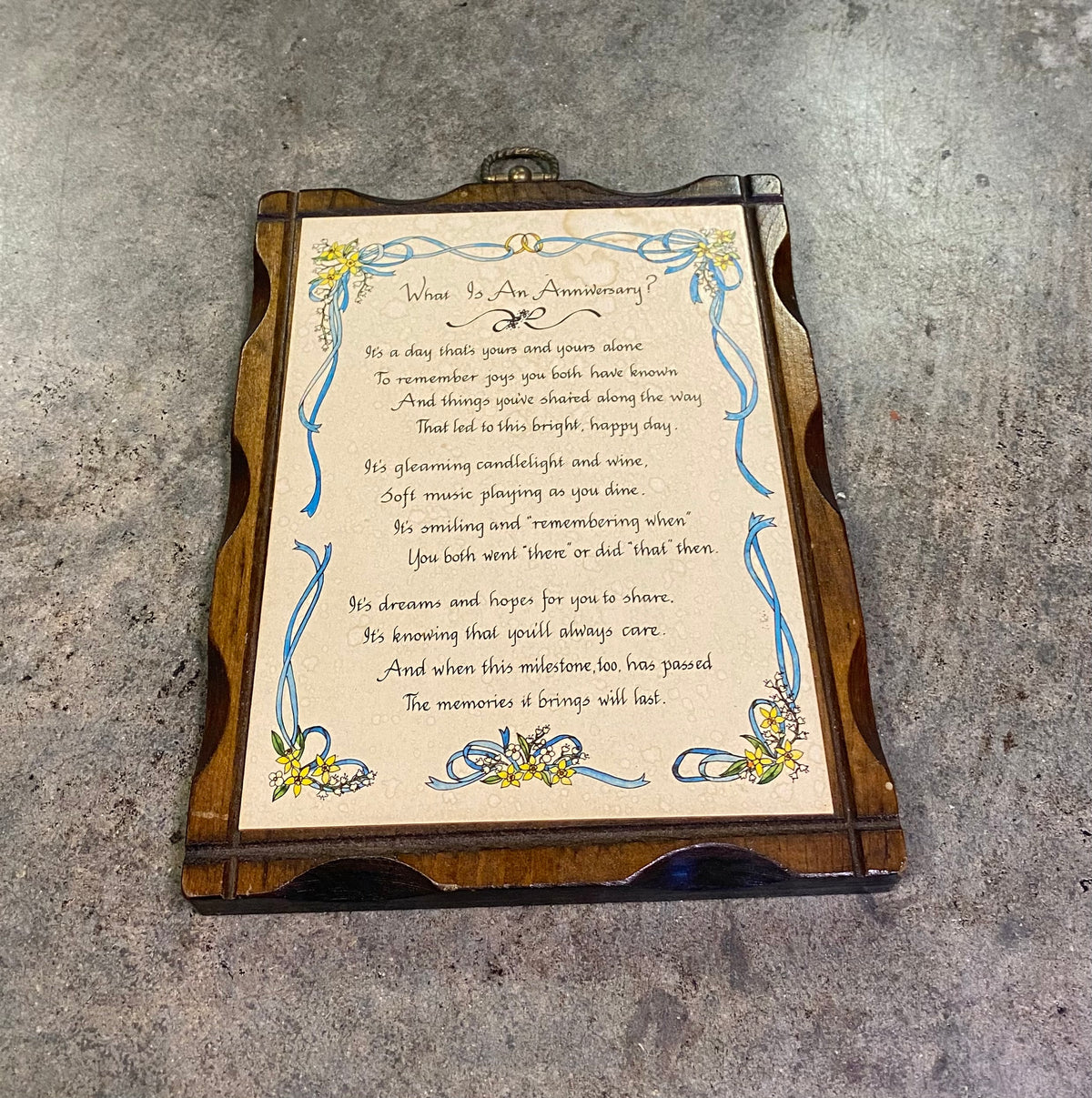 Vintage "What Is An Anniversary" Wooden Poem Plaque Wall Hanging 243, 10"x7"