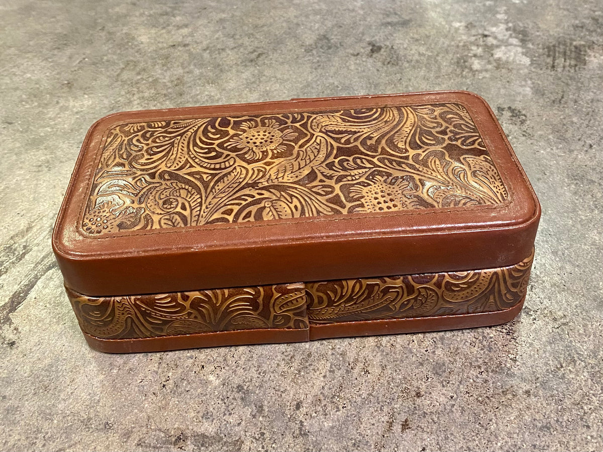 Vintage Wolf Designs Leather Jewelry Box